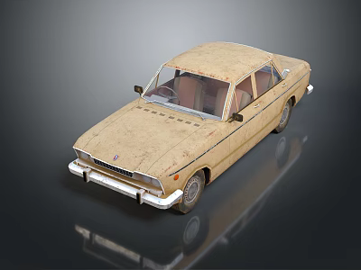 Vintage Tan Classic Car With Retro Design Four Door Body And Reflection On Gray Background 3d model