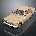 Vintage Tan Classic Car With Retro Design Four Door Body And Reflection On Gray Background