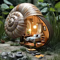 Future Architecture Snail Shell Shaped House With Wooden Bedroom And Natural Greenery