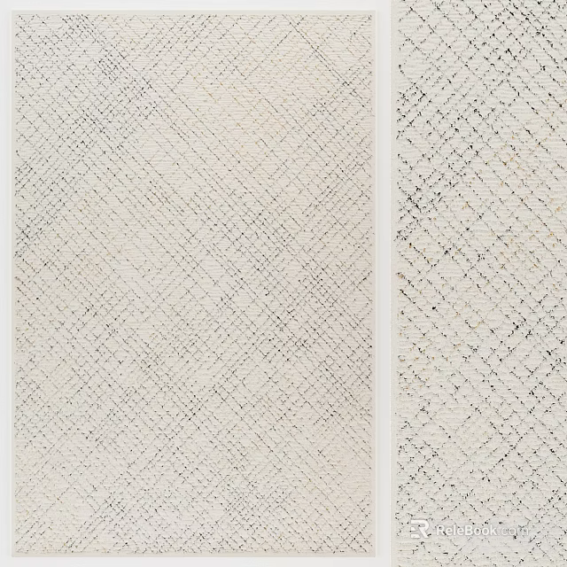 Textured Woven Square Rug with Geometric Diamond Pattern in Neutral Beige Tone 3d model 