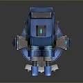 Blue Mechanical Double Barrel Turret Weapon With Metal Structure And Red Indicator Light 3d model