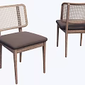 Modern Minimalist Dining Chairs With Wooden Frame Rattan Backrest And Dark Padded Seat