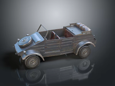 Vintage Open Top Military Vehicle With Metallic Body Detailed Wheels And Reflective Surface 3d model