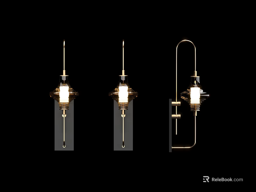 Sleek Modern Wall Lamps With Metal Frame Design And Transparent Glass Shade 3d model 