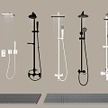 Wall Mounted Shower Faucet Systems With Various Designs Water Flow And White Bases