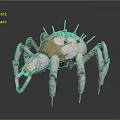 Mechanical Spider with Red Spikes White Gold Body and Blue Leg Markings Live Text