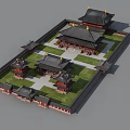 Ancient Chinese Architecture With Symmetrical Layout Multiple Buildings Green Lawn Black Roofs And Golden Decorations