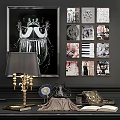 Vintage Artistic Decorative Ornament Set With Beetle Wall Art Square Framed Artworks And Table Lamp