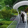 Spiral Pathway With Staircase And Landscaped Gardens Featuring Colorful Flowers And Greenery