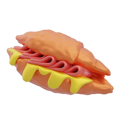 Delicious Croissant Sandwich Stuffed With Spiral Sausage And Creamy Yellow Cheese Sauce 3d model
