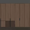 Modern Minimalist Wooden Wardrobe with Vertical Lines and Black Handles Design