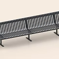 Modern Black Metal Public Bench With Slatted Seat And Backrest Design