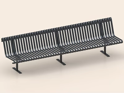 Modern Black Metal Public Bench With Slatted Seat And Backrest Design 3d model