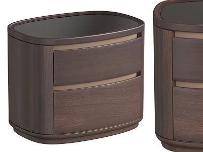 Dark Brown Wooden Bedside Tables With Drawers And Modern Rounded Design 3d model