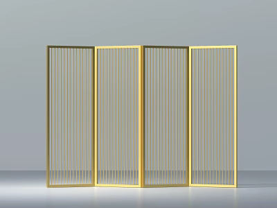 Elegant Modern Folding Room Divider With Golden Vertical Slats Interior Design 3d model