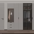 Modern White Wardrobe Interior Design With Glass Doors Clothing Hanging Area And Drawers