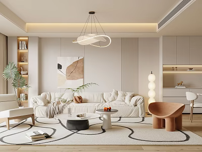 Modern Minimalist Living Dining Area With Cozy Sofa Unique Chandelier And Art Painting 3d model