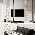 Modern TV Stand With White Design Wavy Wall Panels And Decorative Lighting Elements 3d model