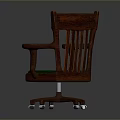 Classic Wooden Chair With Armrests Green Padded Seat And Wheels