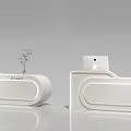 Modern Store Reception Desk Design With White Surface And Small Plant Decor 3d model