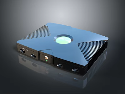 Blue Home Electronic Device With Ventilated Design Green Indicator Light And Ports 3d model