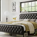 Stylish Bedroom Interior With Tufted Headboard Large Windows And Decorative Pillows