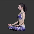 Woman Practicing Yoga In Lotus Pose Wearing Blue White Pattern Yoga Outfit
