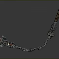 Detailed Warhammer Weapon With Metal Chain And Red Gemstone Decorative Handle