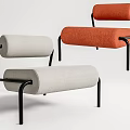 Modern Minimalist Single Sofa With Gray Orange Fabric And Black Metal Frame