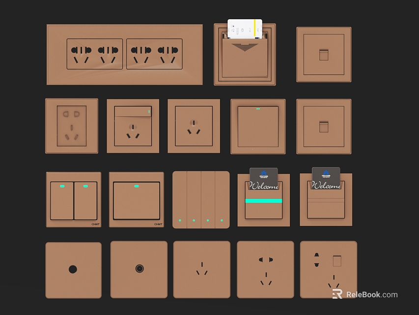 Various Modern Switch Panels With Sockets Switches And Different Designs 3d model 