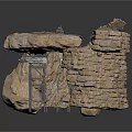 Stone Structure Design With Large Stone Blocks Stacked Walls Wooden Door Frame And Ladder