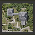 Ancient Architecture with Multi Tiered Towers Curved Eaves Surrounded by Lush Greenery and Garden Paths