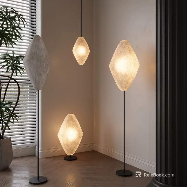 Modern Minimalist Floor Lamp With Diamond Shaped Shade In Indoor Living Space 3d model 