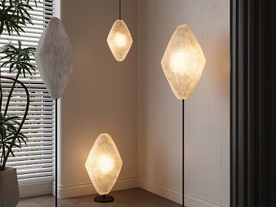 Modern Minimalist Floor Lamp With Diamond Shaped Shade In Indoor Living Space 3d model