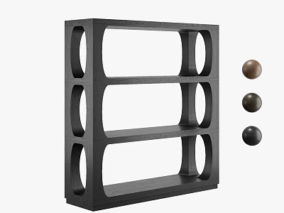 Modern Black Open Bookshelf With Circular Cutouts Tiered Shelves And Decorative Spheres 3d model