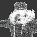 Game And Movie Character Skeleton in Blue Hoodie White Fur Trim Red Eyes Bloodstain