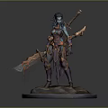 Blue Skinned Fantasy Warrior Holding Flaming Lava Sword With Red Orange Armor On Rocky Base