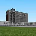 Modern Office Building With Spacious Square And Glass Windows Under Blue Sky