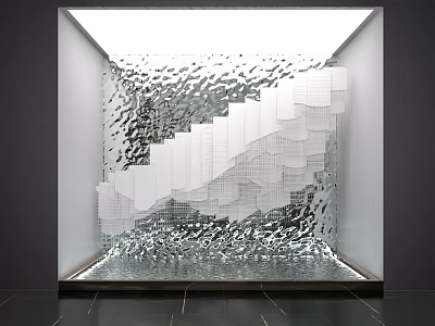 Modern Textured Background Wall With Shiny Sculptural Design And White Frame 3d model