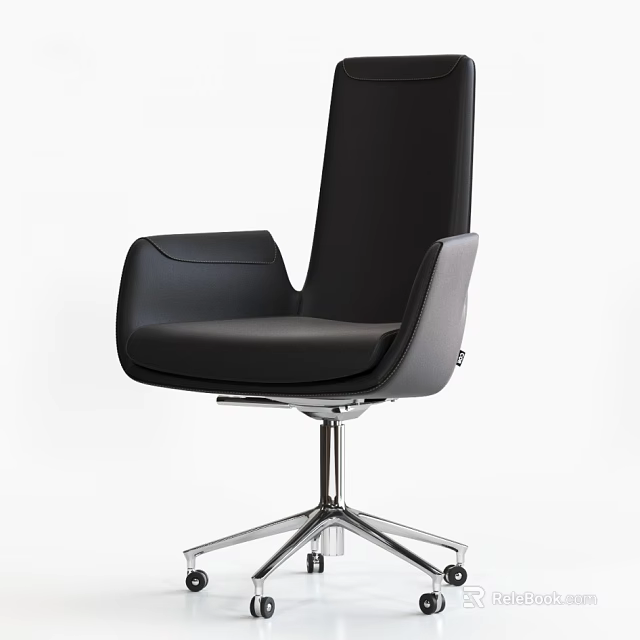 Modern Black Swivel Office Chair With High Back Armrests And Metal Base 3d model 