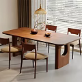 Modern Wooden Dining Table Set With Four Chairs Beige Seats Vase And Pendant Lamp