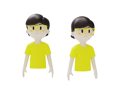 Two Animated Game Movie Characters Wearing Yellow T-Shirts And Glasses 3d model