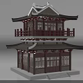 Ancient Chinese Architecture Two Story Structure With Traditional Roof Wooden Windows Balustrades And Steps