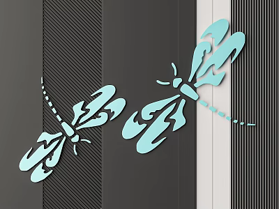 Modern Light Blue Dragonfly Wall Decor On Striped Background Design 3d model