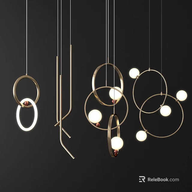 Stylish Modern Chandeliers Featuring Circular Rings And Spherical Hanging Lights 3d model