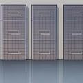 Three Hinged Doors With Grid Pattern Side By Side On Light Wall And Smooth Floor