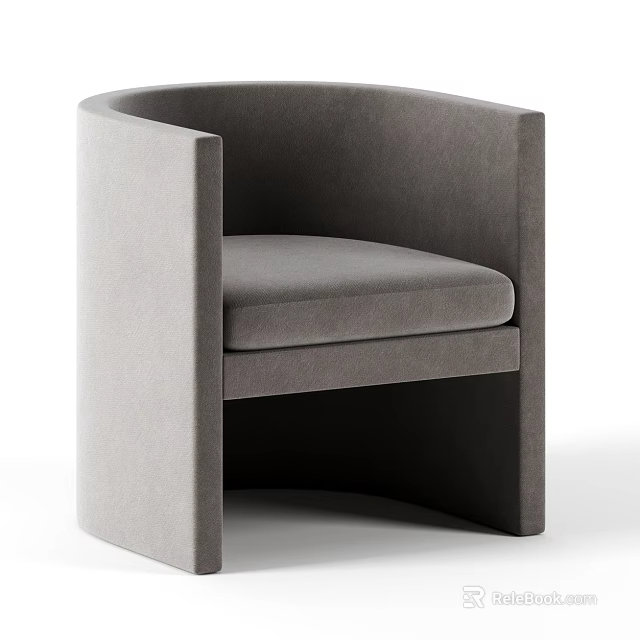 Gray Velvet Single Sofa With Modern Curved Arms And Sleek Design 3d model 