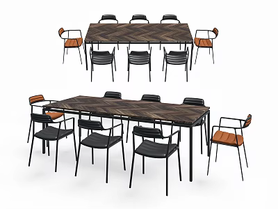 Modern Dining Table Set With Wood Tabletop And Metal Leg Chairs For Dining Room 3d model