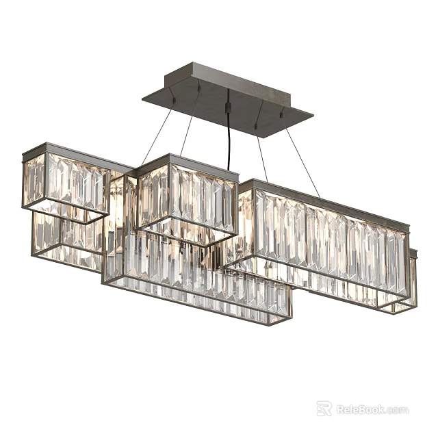 Modern Crystal Chandelier With Rectangular Frame And Hanging Crystal Strips For Interior Lighting 3d model