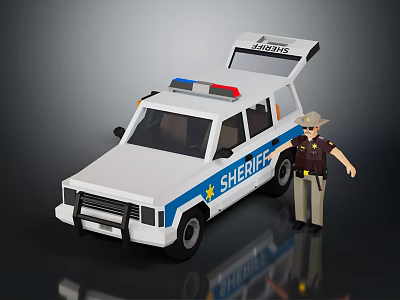 Sheriff Police Car With Open Trunk Police Lights And Officer Figure 3d model